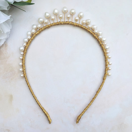 Statement modern pearl tiara for weddings designed & handmade by  Susie Warner.