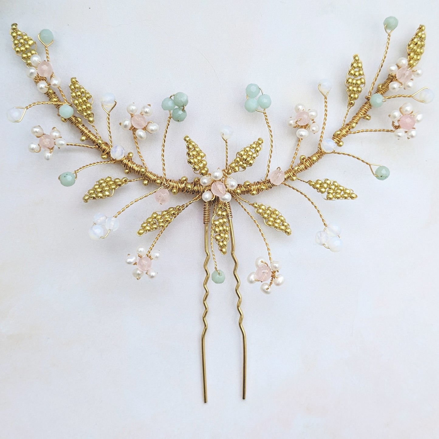 Artemis statement nature inspired gold leaf hair pin designed & handmade by Susie Warner.