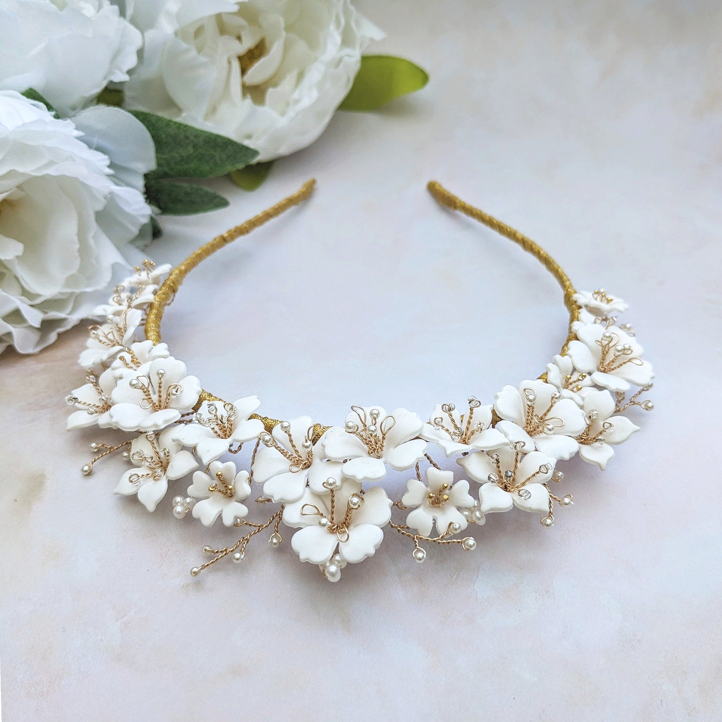Statement modern floral tiara designed & handmade by Susie Warner.