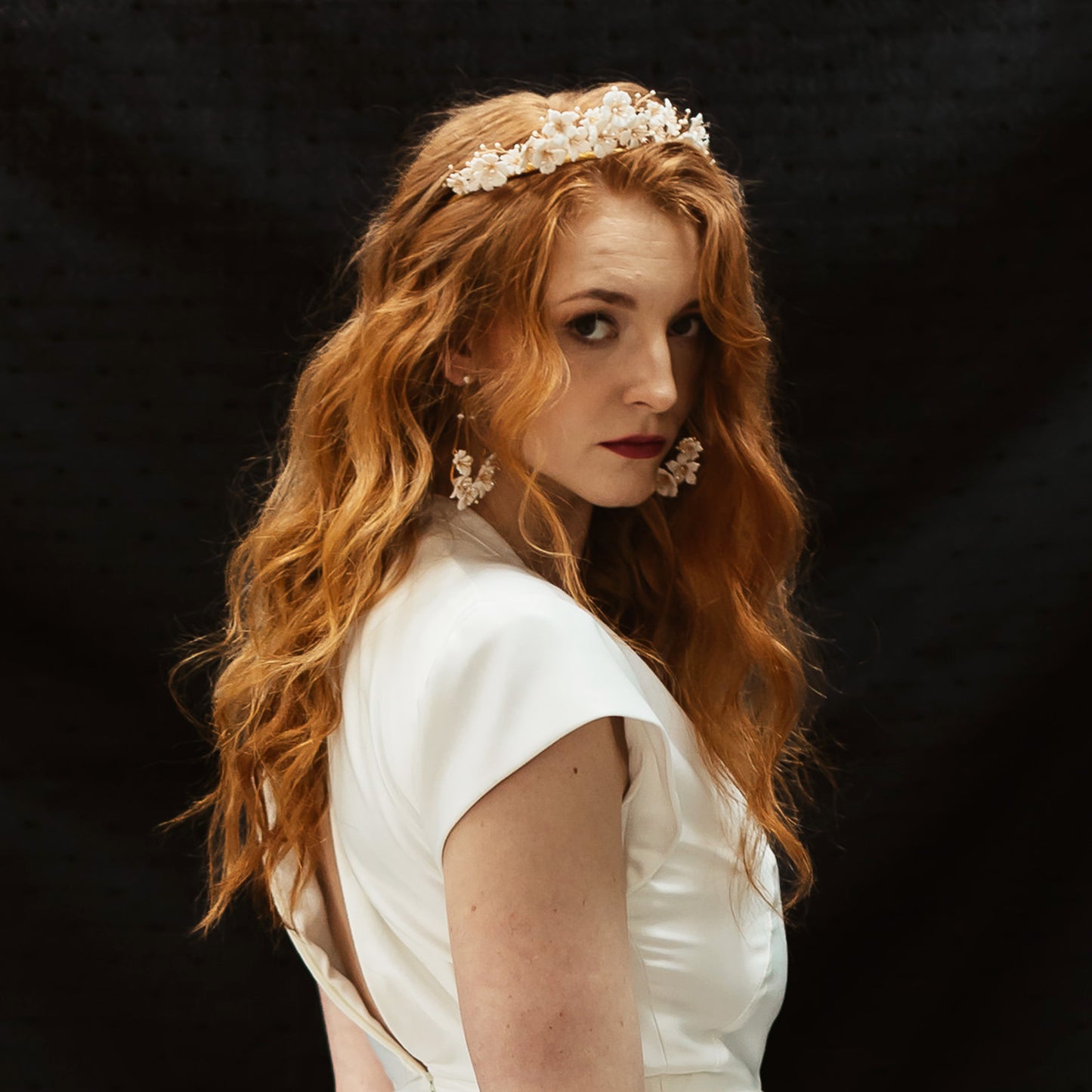 Statement modern floral tiara for brides designed & handmade by Susie Warner.