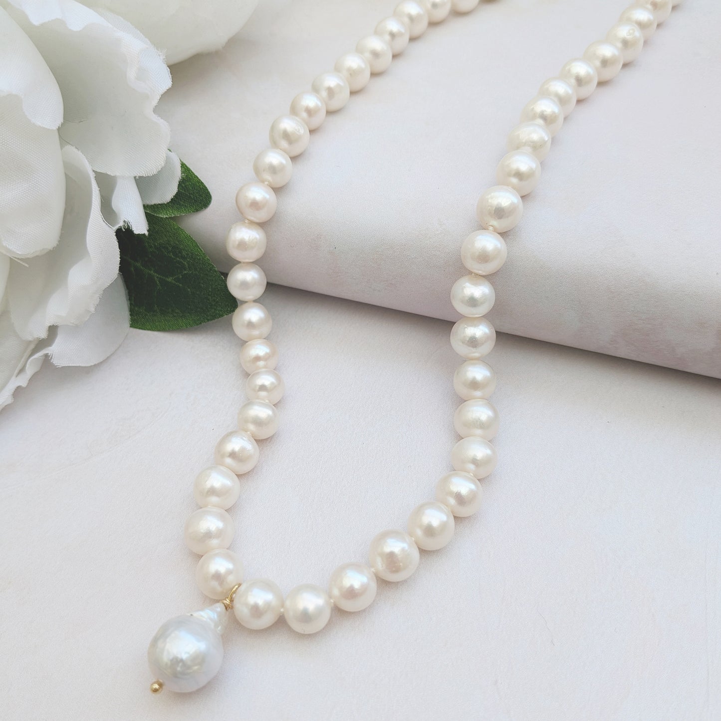 Statement baroque pearl necklace for brides designed & handmade by Susie Warner.