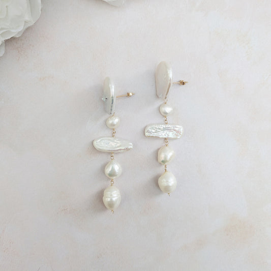 Statement pearl drop earrings for brides designed & handmade by Susie Warner.