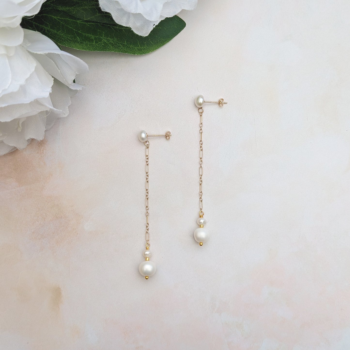 Pearl drop earrings for weddings designed & handmade by Susie Warner.