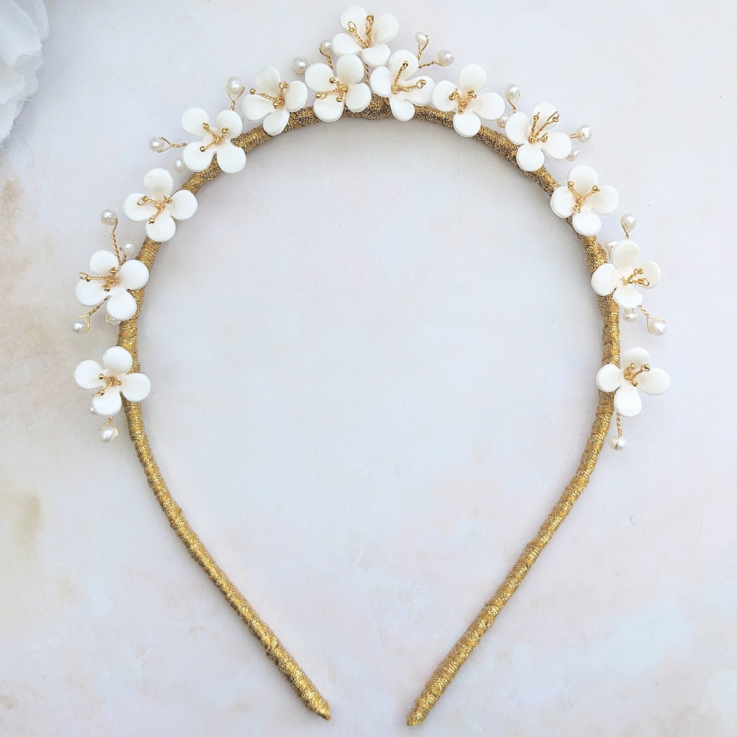 Hand sculpted floral tiara for weddings designed & handcrafted by Susie Warner.