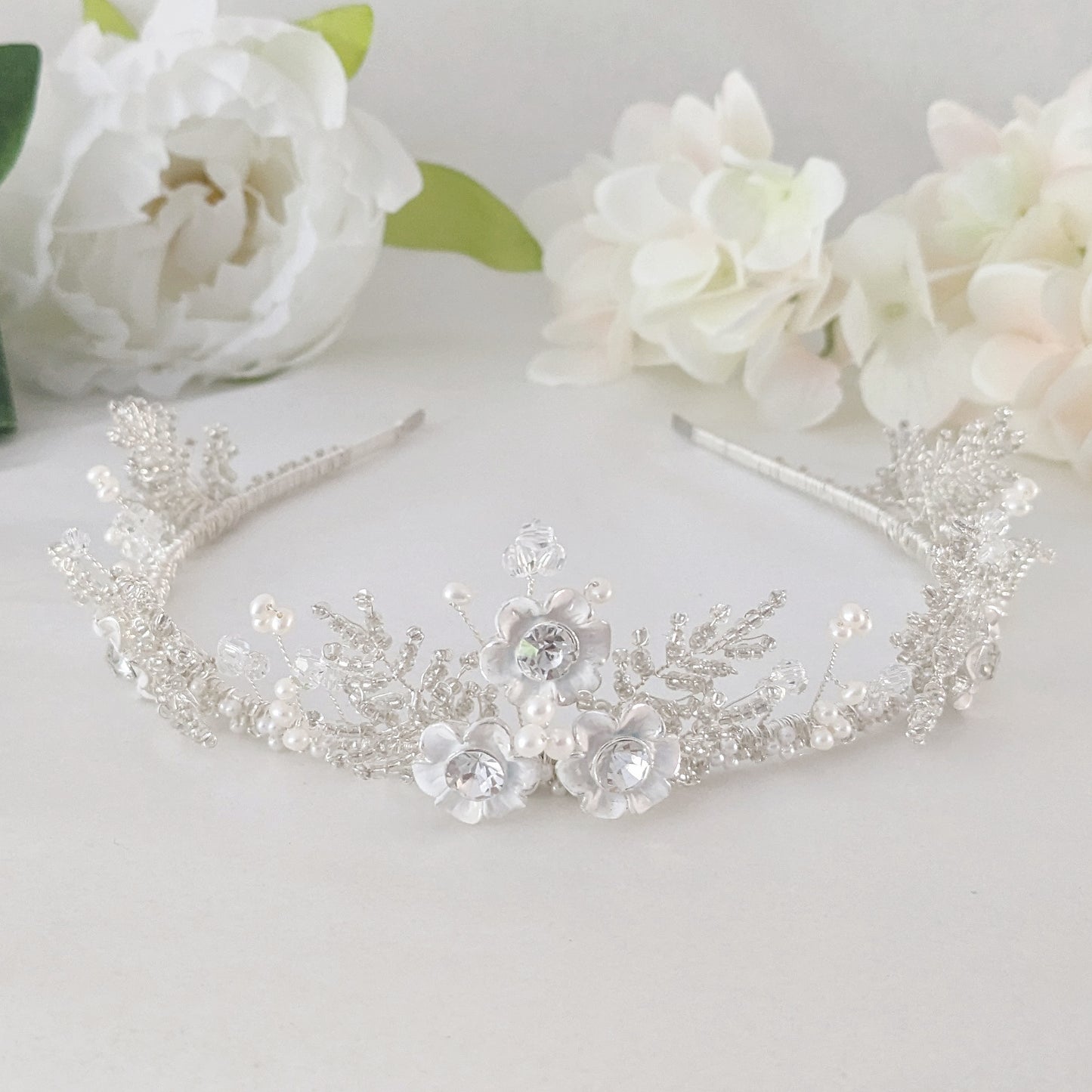 Statement modern floral bridal crown designed & handmade by Susie Warner.