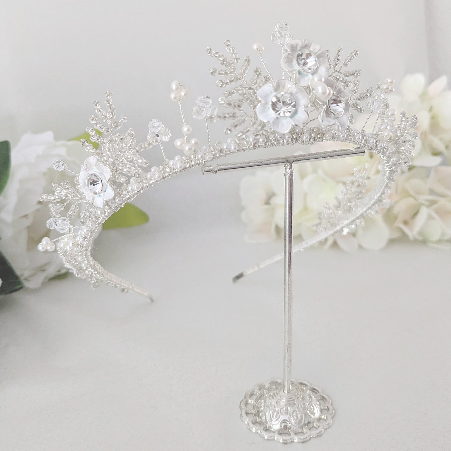 Statement floral bridal crown for weddings designed & handmade by Susie Warner.