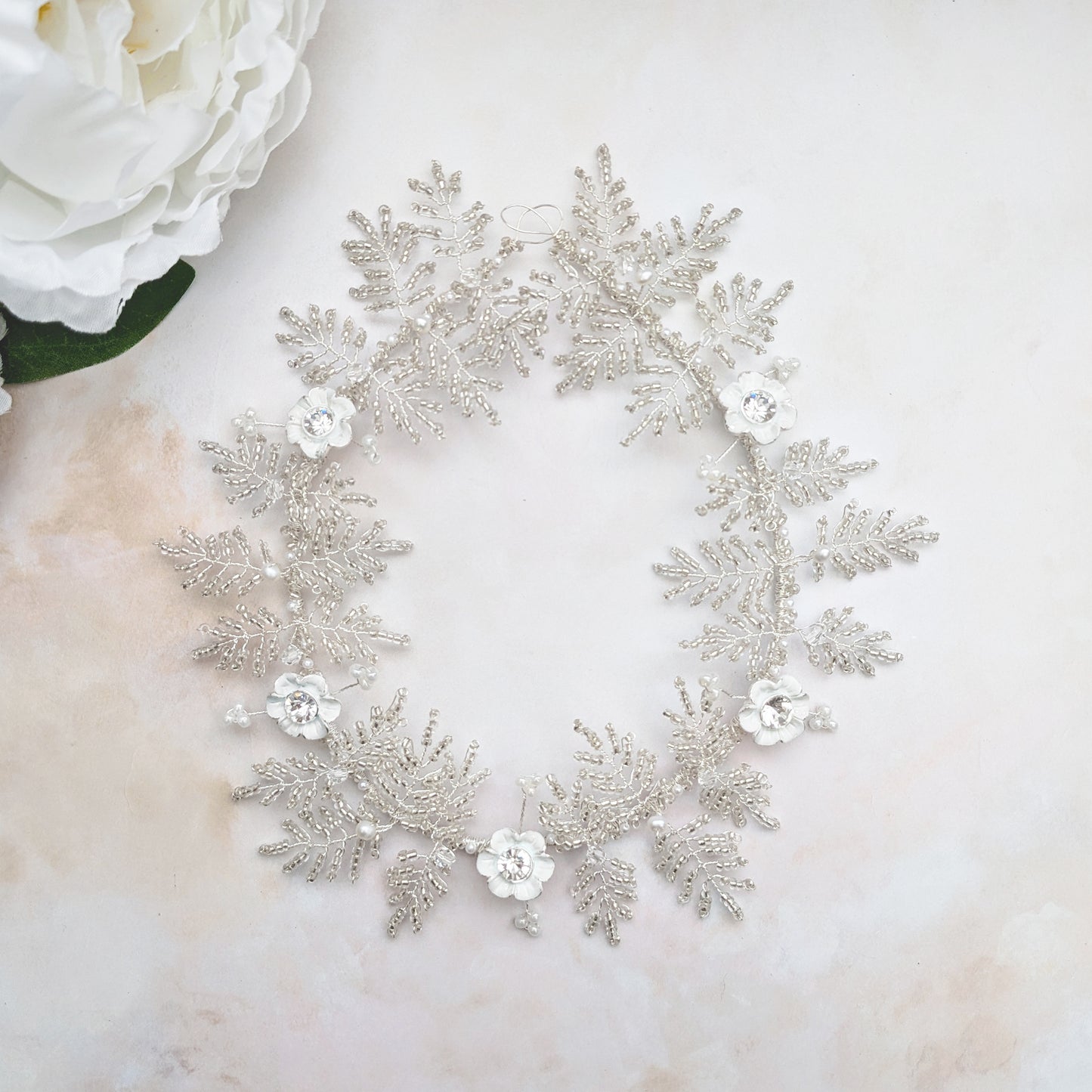 Statement floral bridal hair vine for weddings designed & handmade by Susie Warner.
