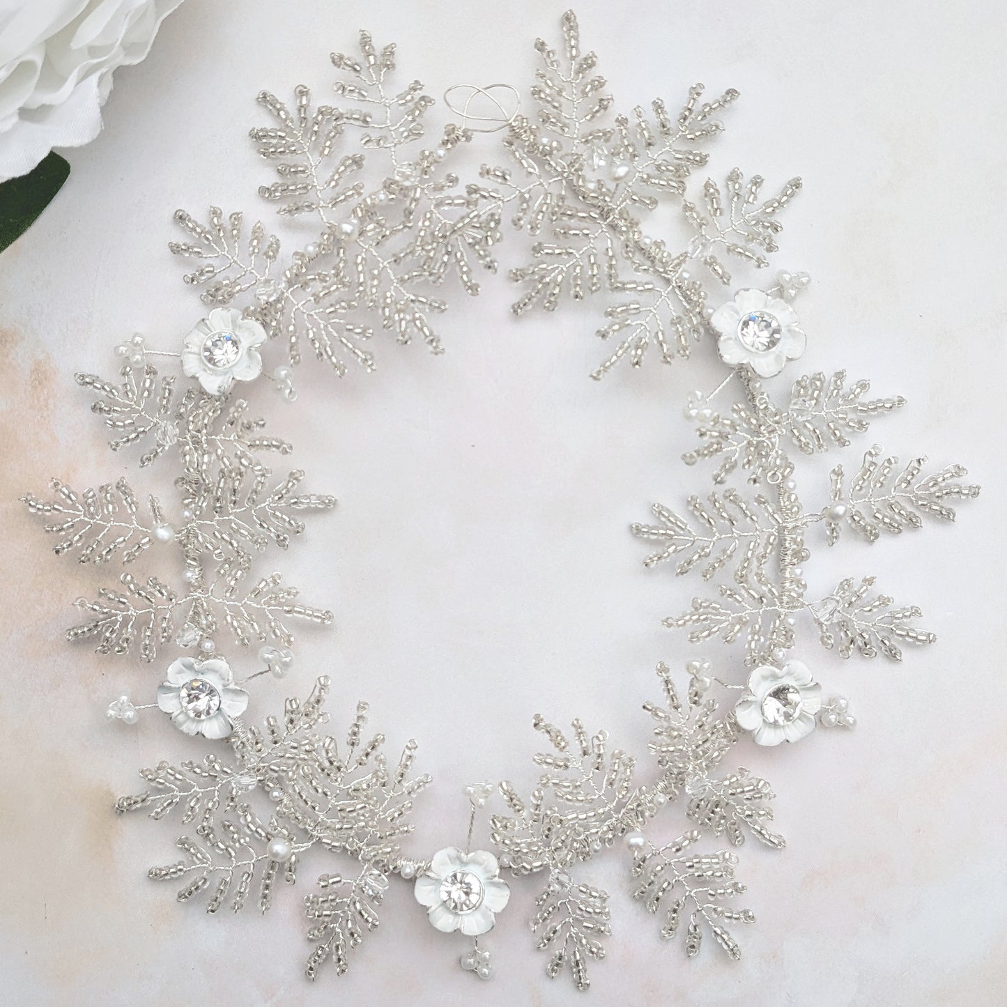 Modern floral wedding hair piece for brides designed & handmade by Susie Warner.