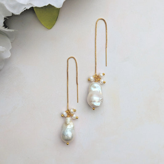 Baroque Pearl Threader Earrings designed & handmade by Susie Warner