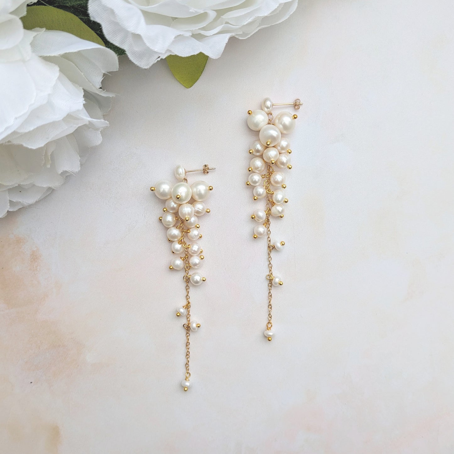 Statement pearl drop wedding earrings for brides designed & handmade by Susie Warner.