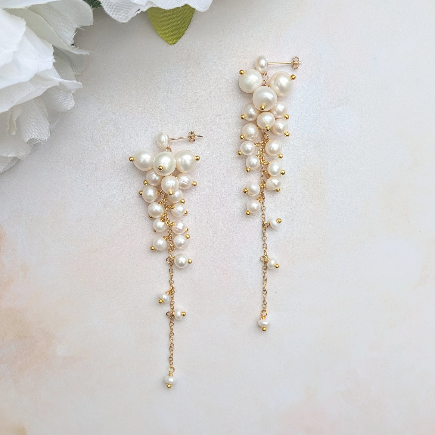 Statement Pearl drop earrings designed & handmade by Susie Warner.
