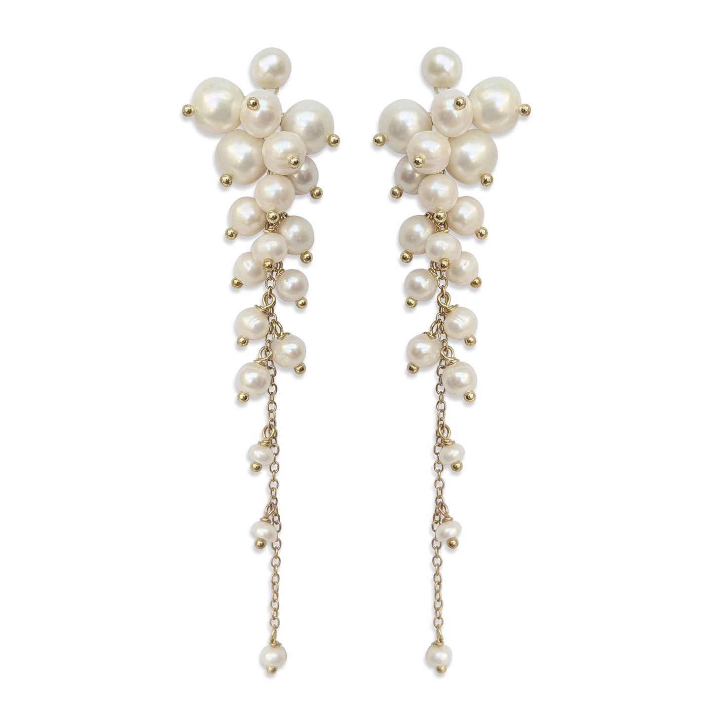 Statement pearl waterfall drop earrings for brides designed & handmade by Susie Warner Jewellery.