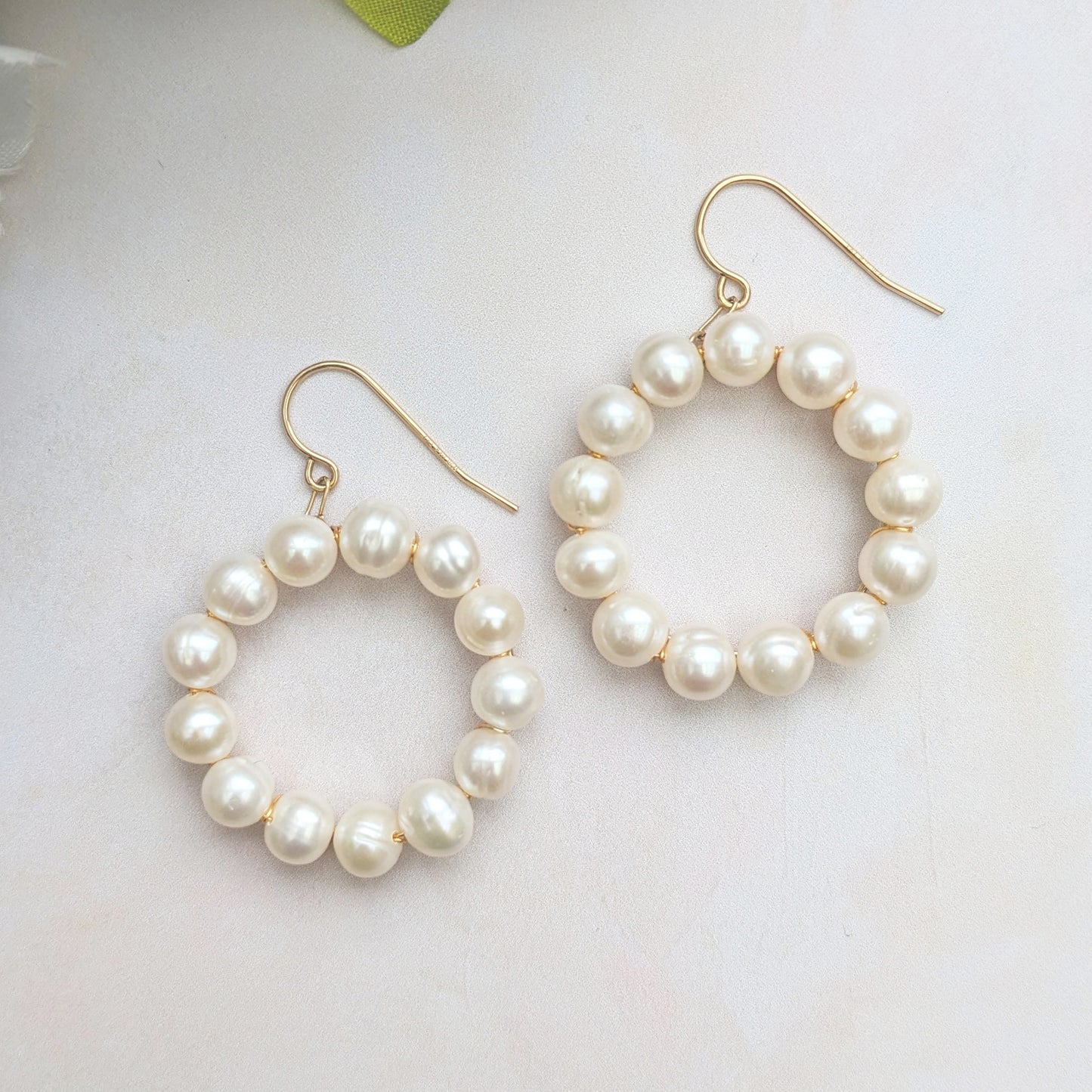 Pearl hoop earrings for brides designed & handmade by Susie Warner.