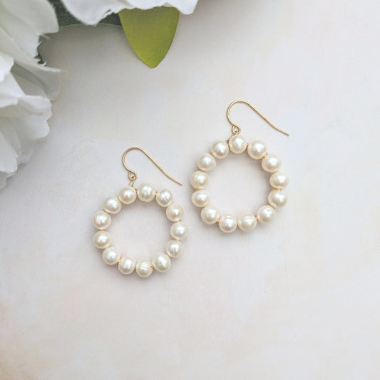 Pearl hoop earrings for weddings designed & handmade by Susie Warner.