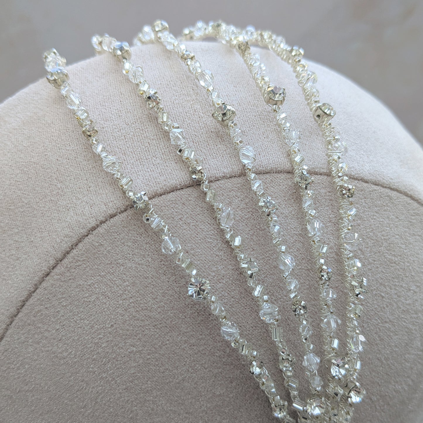 Multi strand statement crystal headpiece for modern brides designed & handmade by Susie Warner.