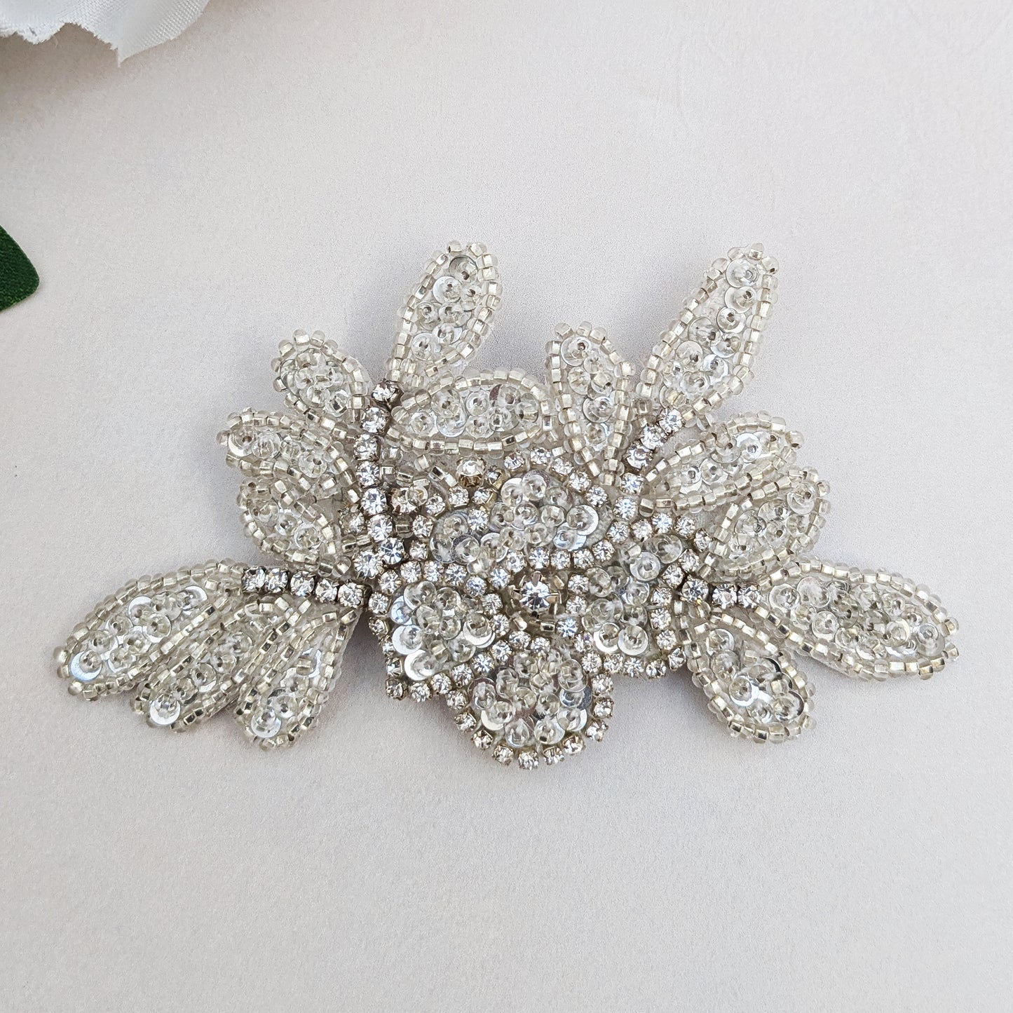 Botanical beaded floral hair clip for nature inspired brides designed & handmade by Susie Warner