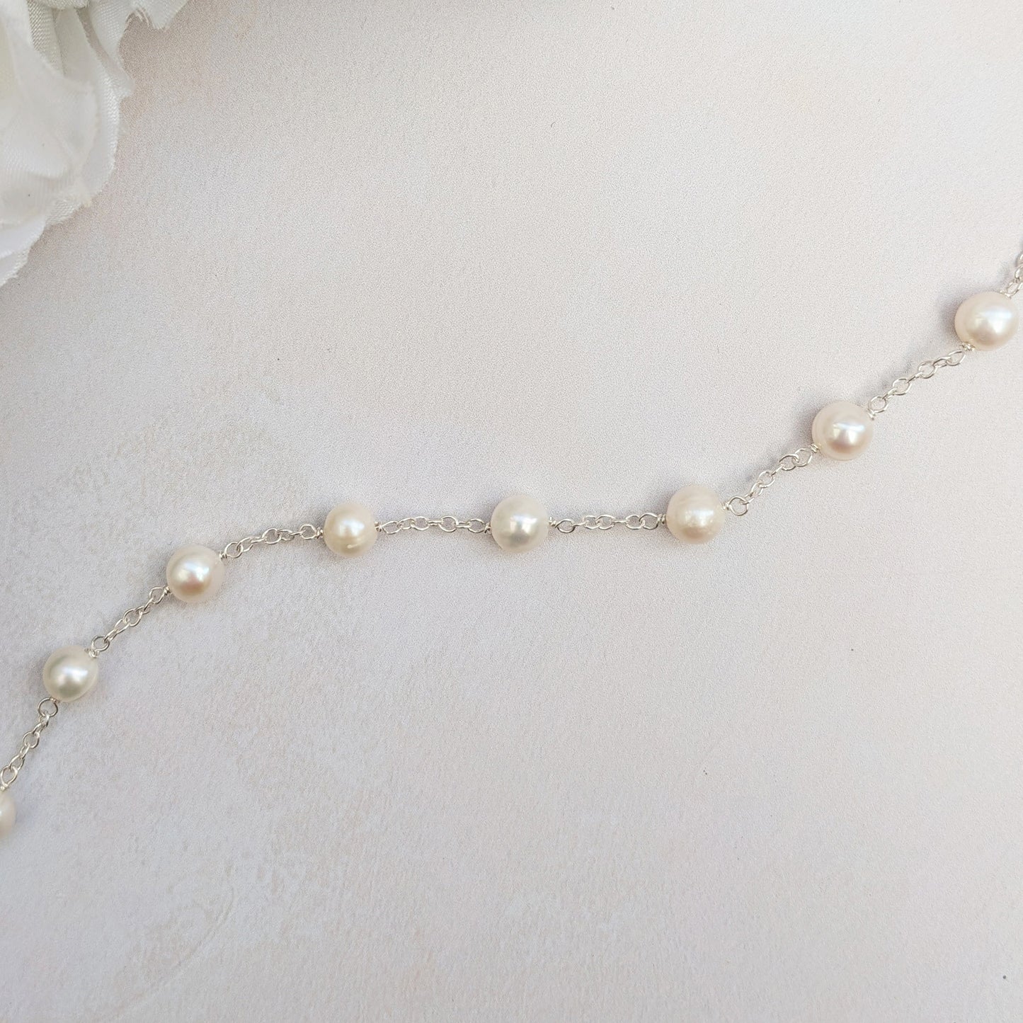 Freshwater pearl linked bracelet for brides designed & handmade by Susie Warner.