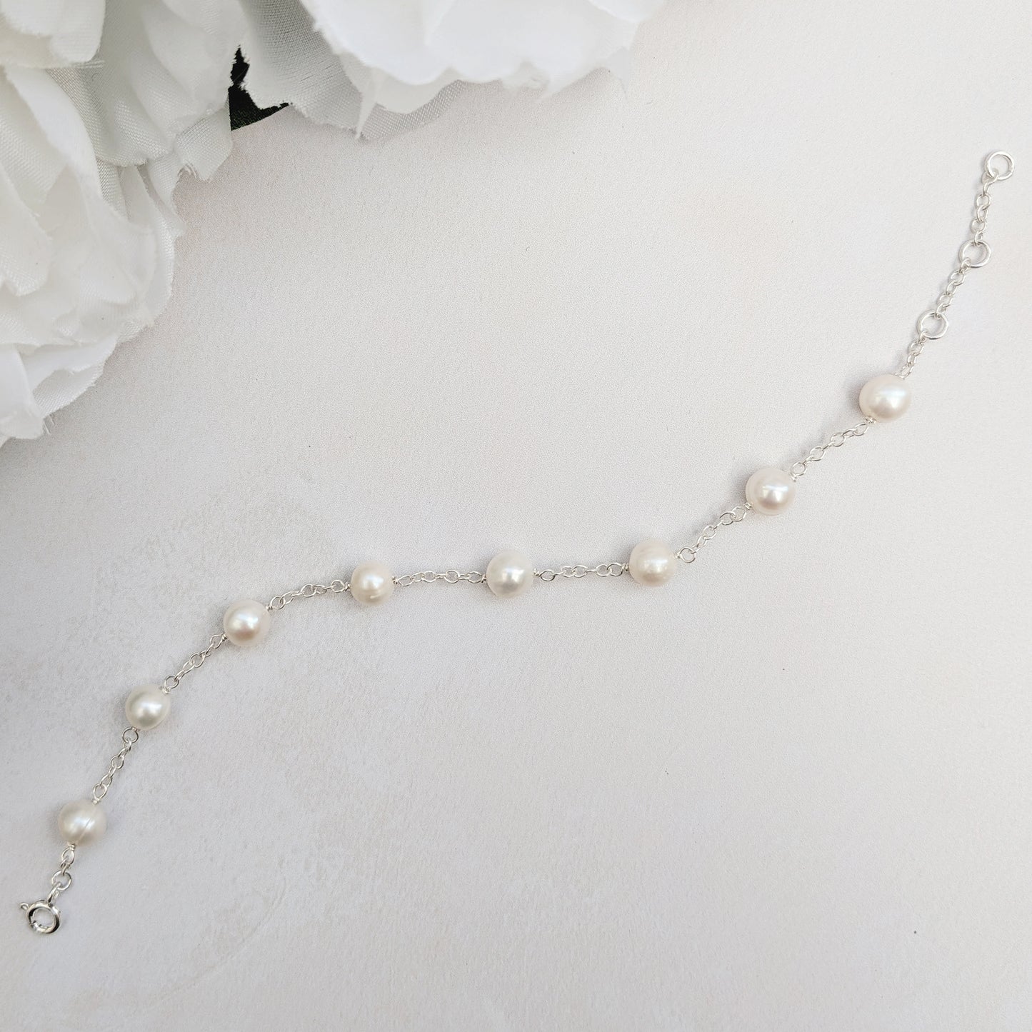 Freshwater pearl chain bracelet for brides designed & handmade by Susie Warner.