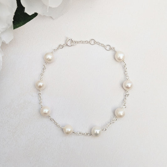 Freshwater pearl stationed bracelet for brides designed & handmade by Susie Warner.