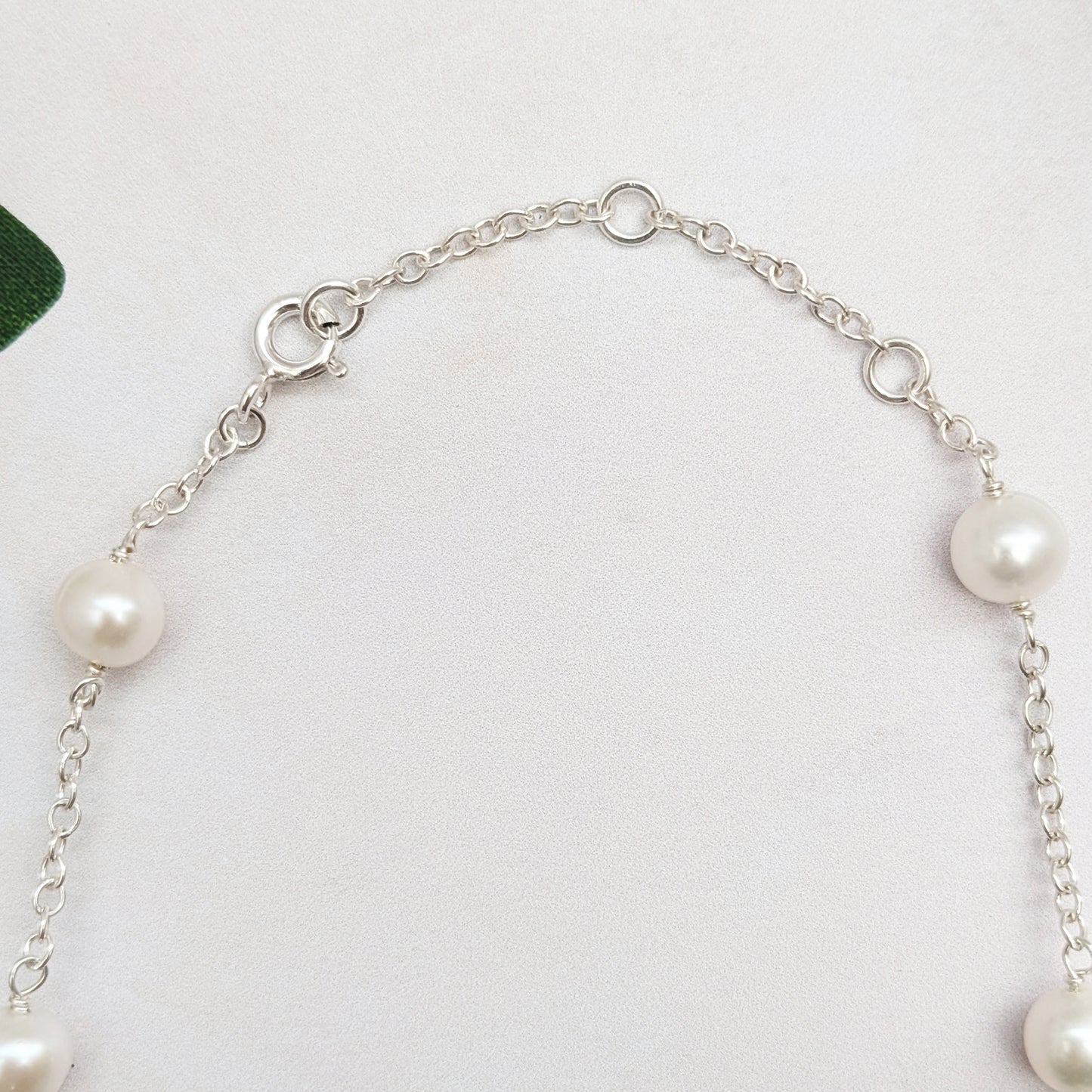 Adjustable freshwater pearl stationed necklace for brides designed & handmade by Susie Warner.