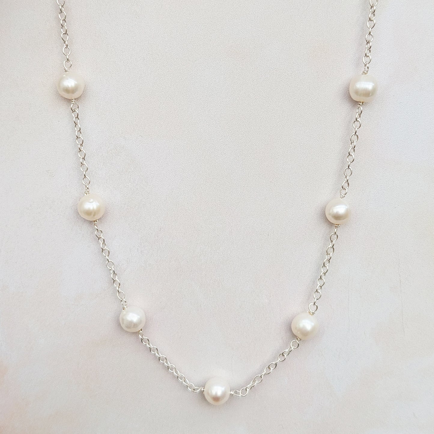 Freshwater pearl stationed necklace for brides designed & handmade by Susie Warner.