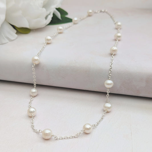 Freshwater pearl chain necklace for brides designed & handmade by Susie Warner.