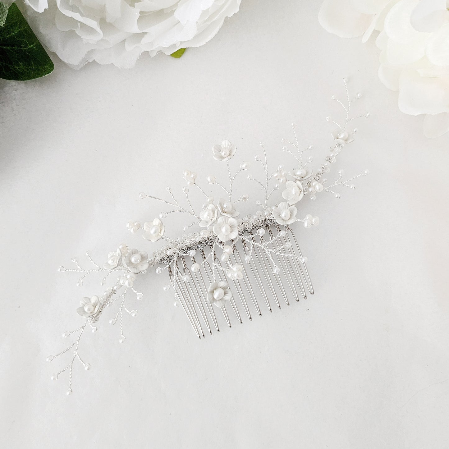 Ophelia White Flower Blossom Bridal Headpiece