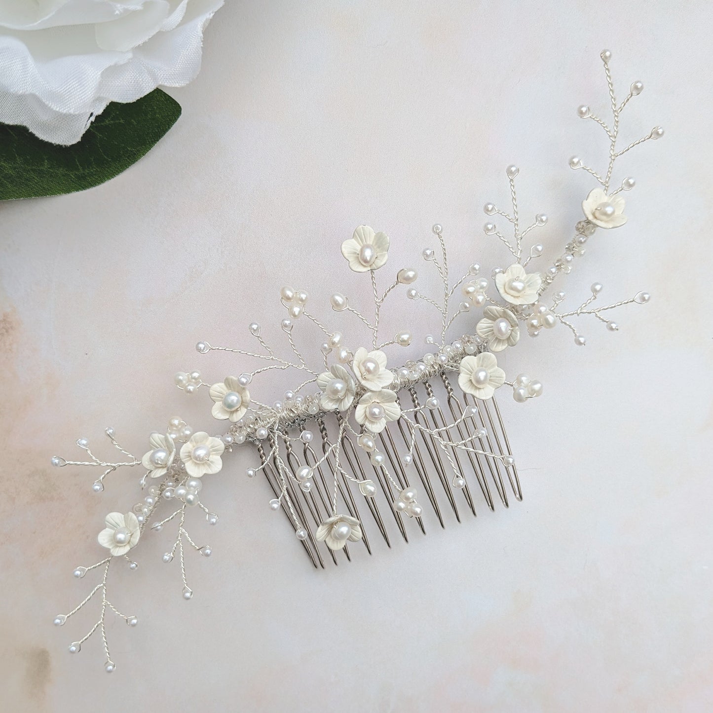 Statement floral headpiece for brides designed & handmade by Susie Warner.