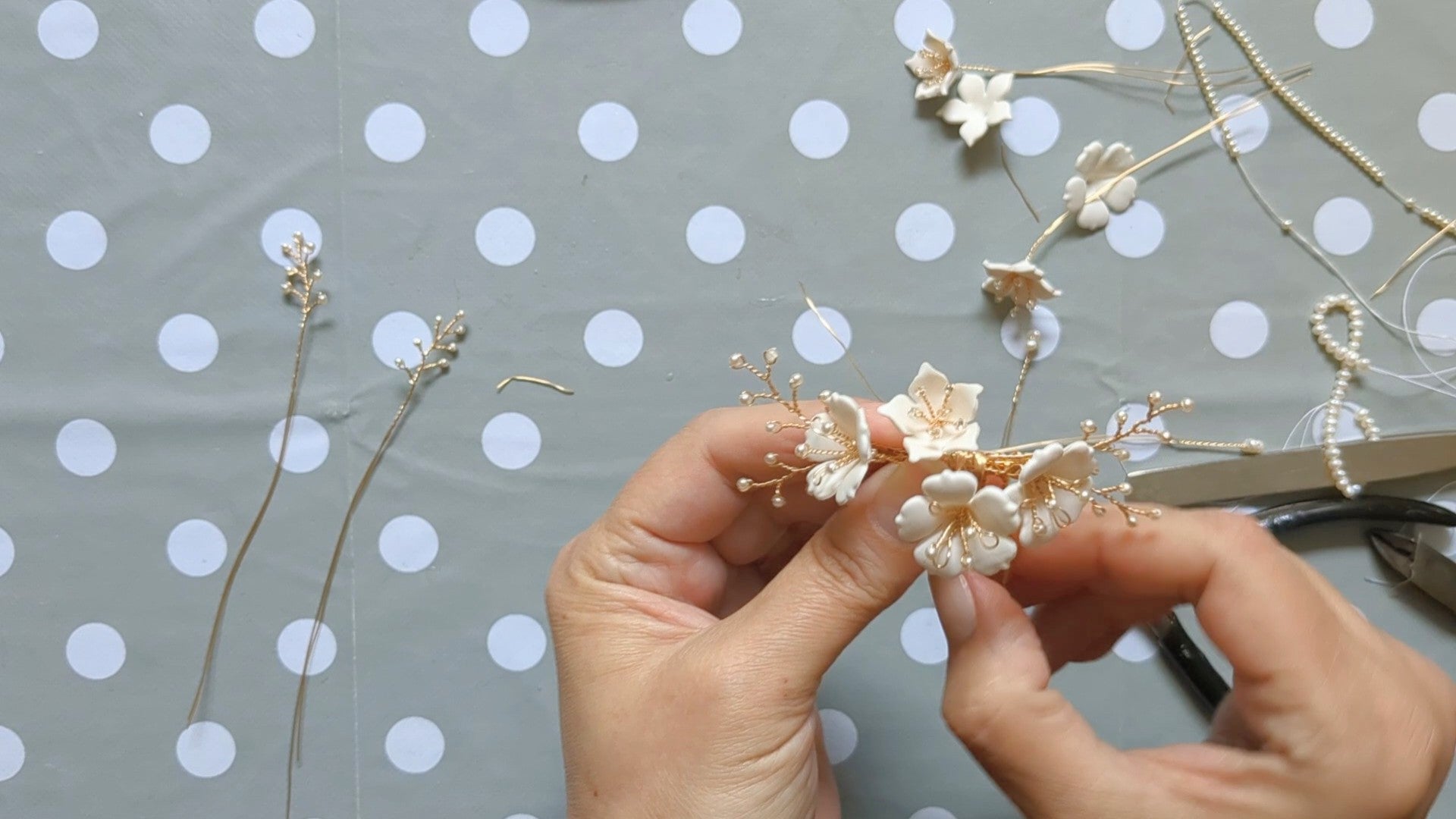 Load video: Watch how we make your bridal hair accessories