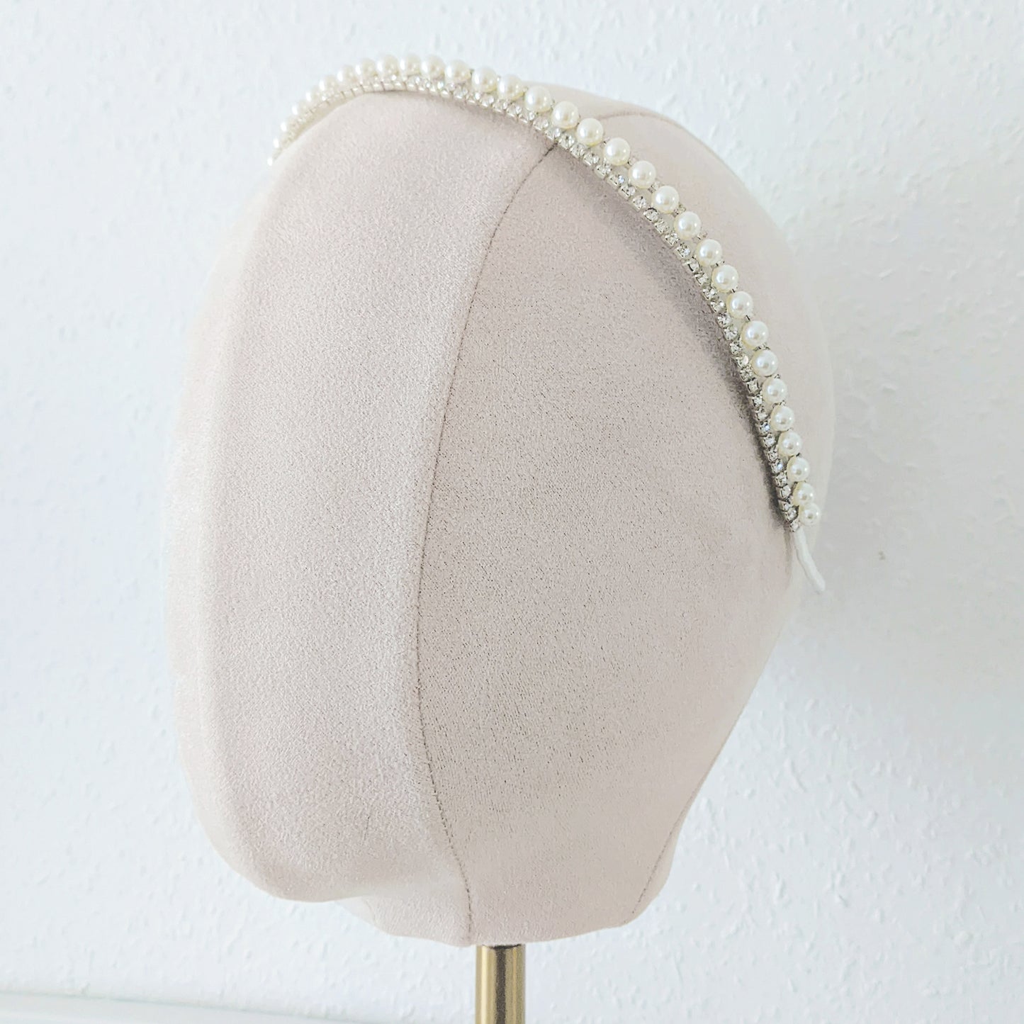 Vintage pearl & crystal bridal headband for weddings designed & handmade by Susie Warner.