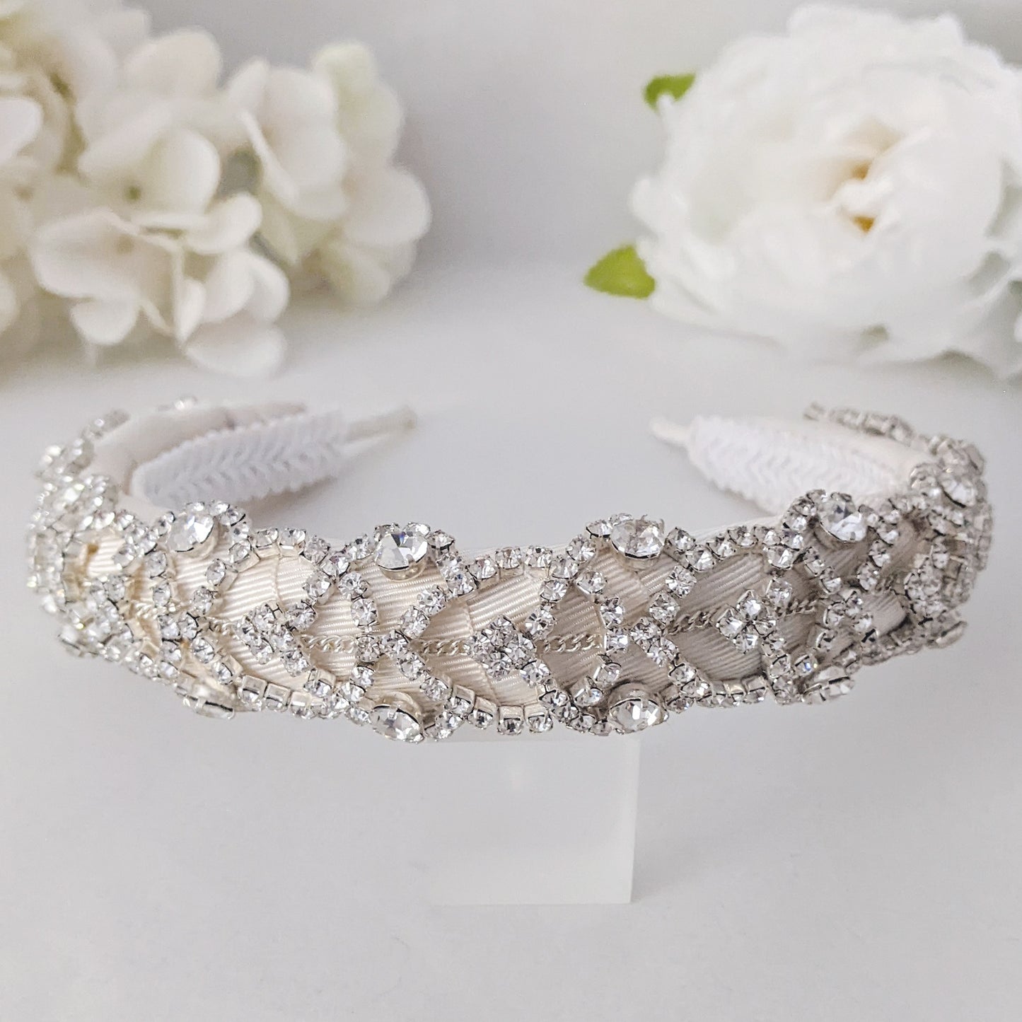 Statement crystal bridal headband for weddings designed & handmade by susie warner.