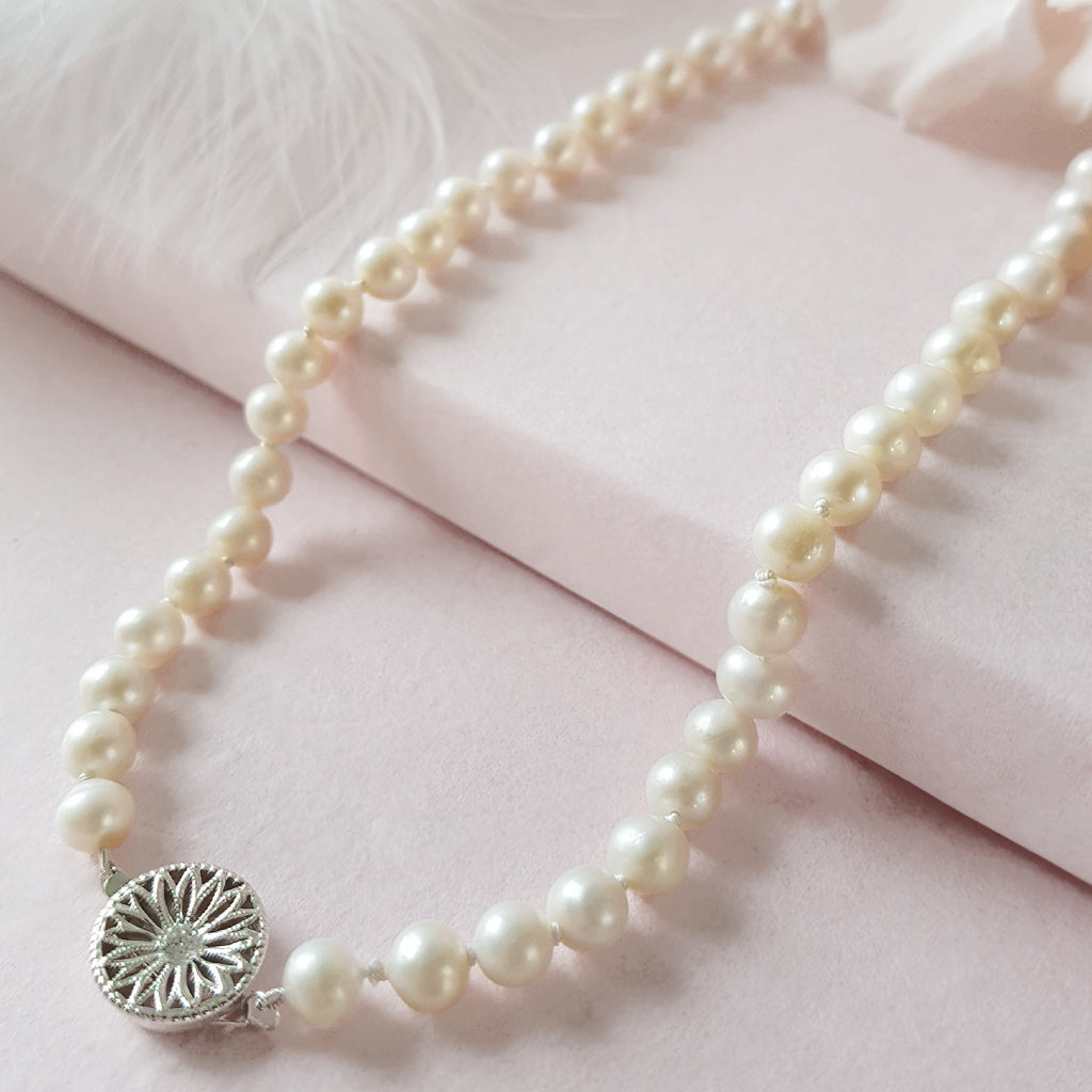 Grace Freshwater Pearl Bridal Necklace with CZ Clasp