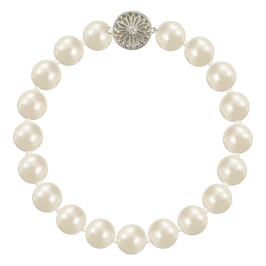 Statement pearl bracelet with silver & CZ filigree clasp designed & handmade by Susie Warner.