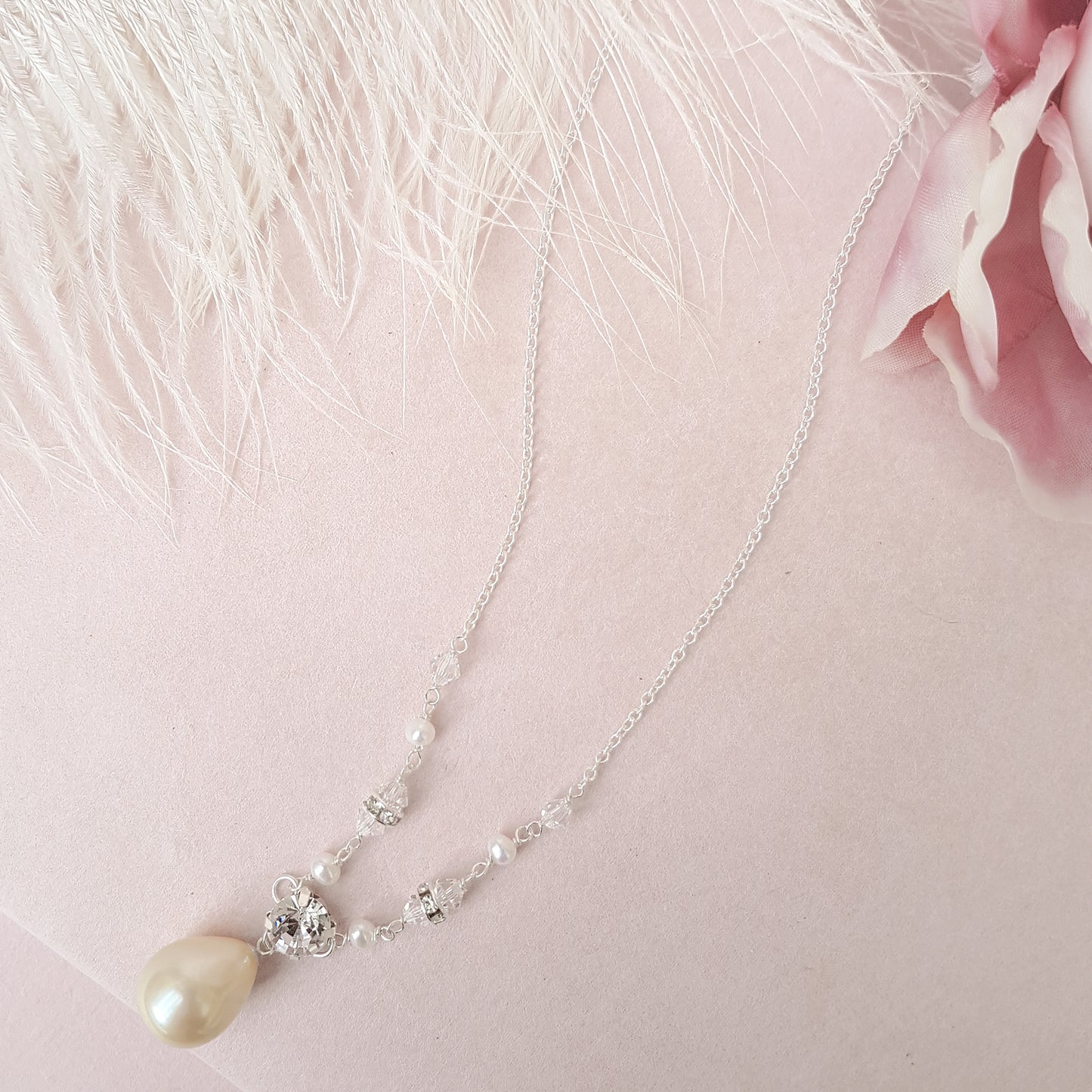 Ingenue Crystal & Pearl Teardrop Bridal Necklace