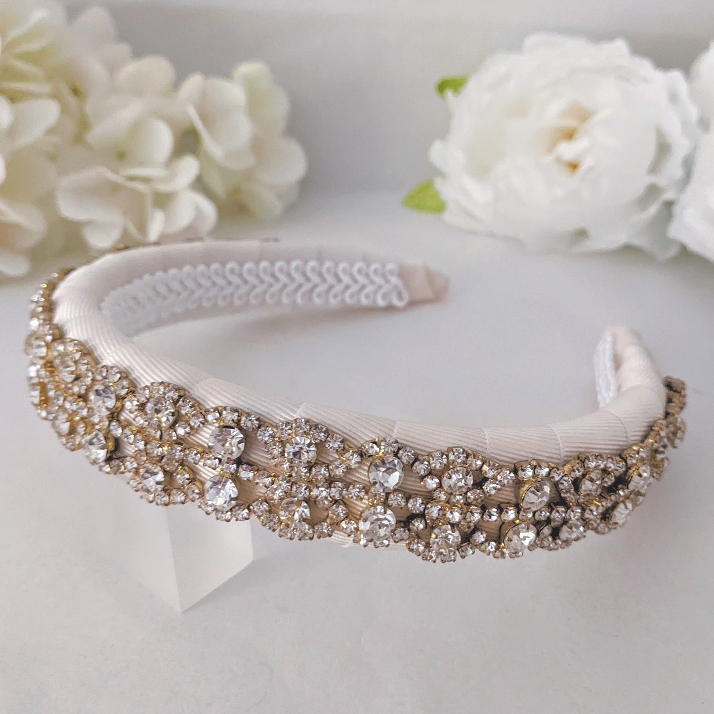 Vintage gold crystal headband for brides designed & handmade by Susie Warner.
