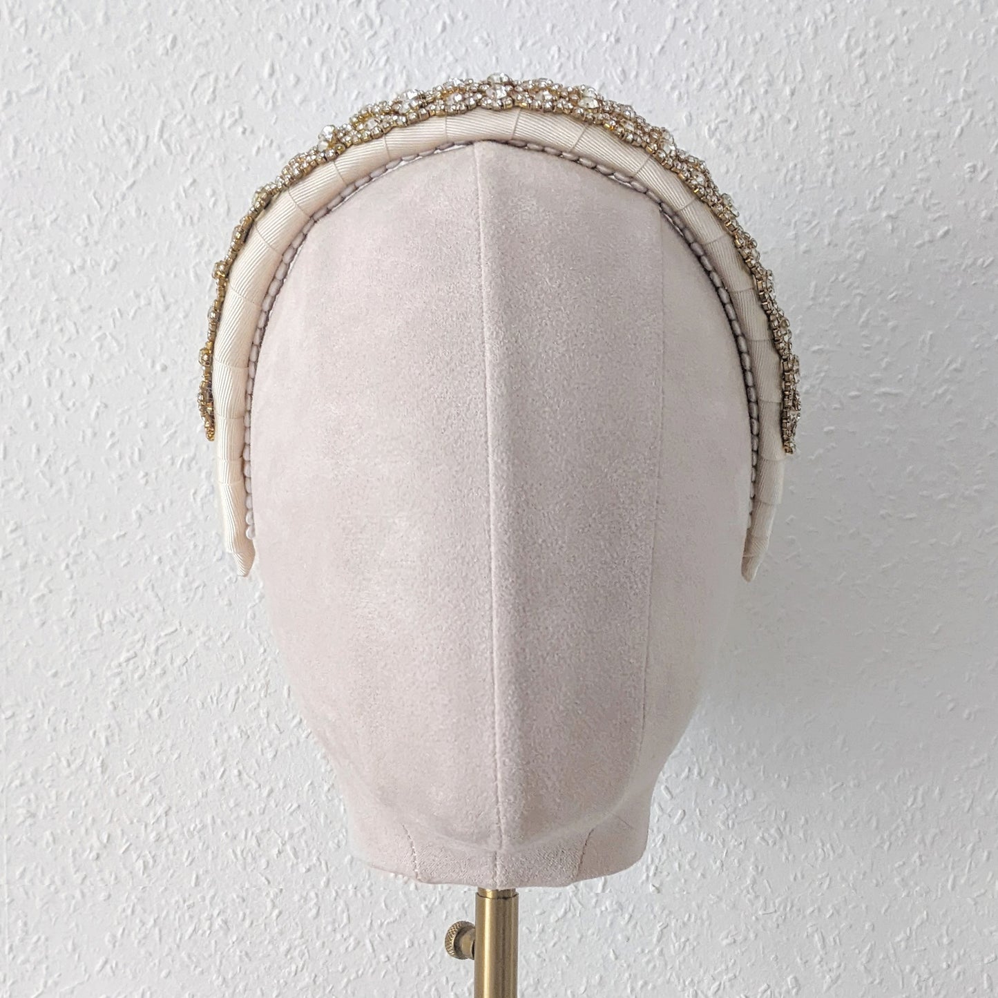 Statement vintage gold crystal bridal headband for weddings designed & handmade by Susie Warner.