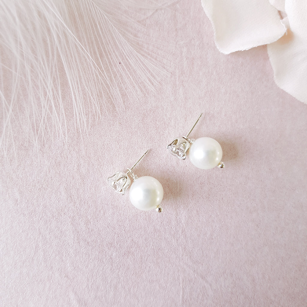 Precious CZ Stud & Detachable Pearl Bridal Earrings