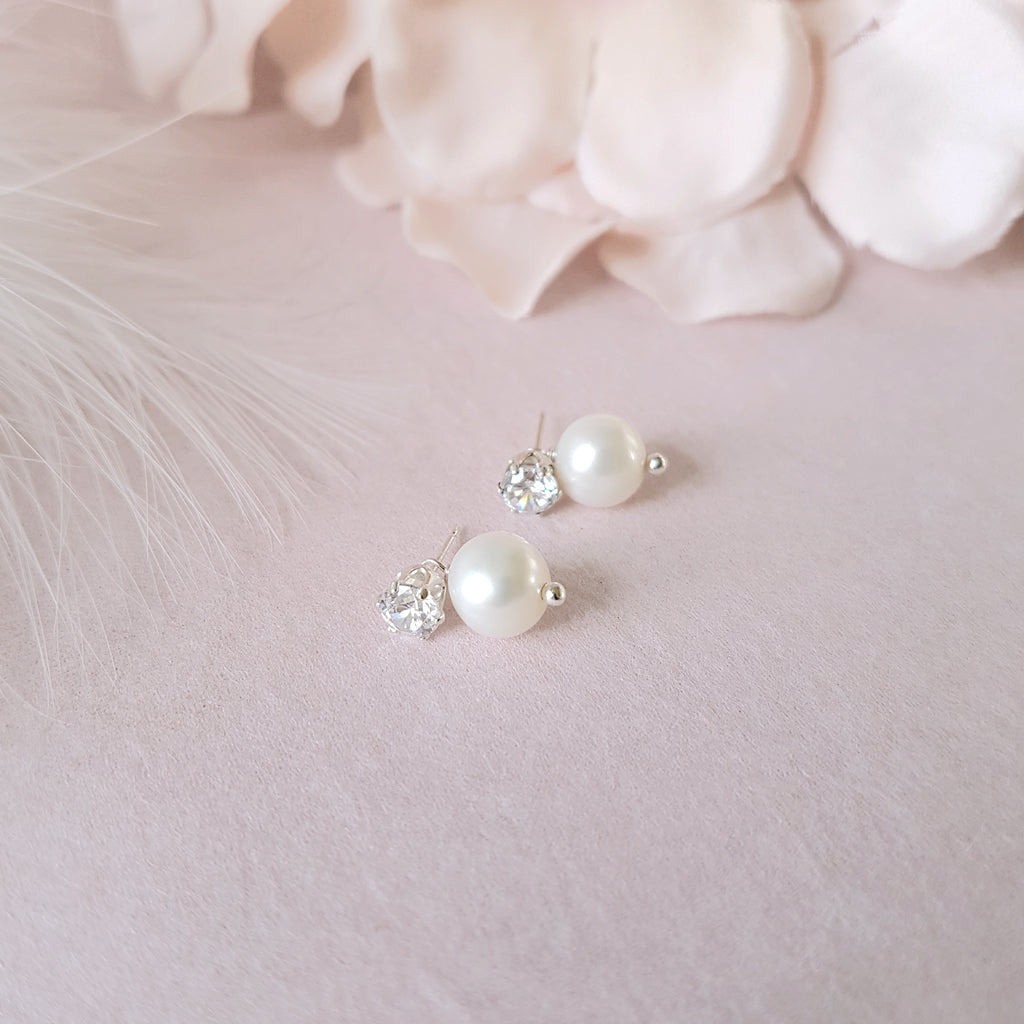 Precious CZ Stud & Detachable Pearl Bridal Earrings