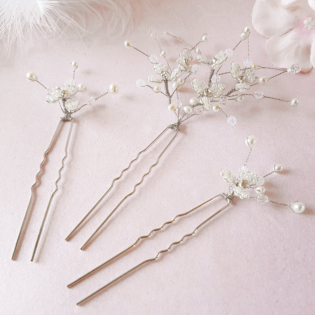 Titania Beaded Pearl Baby's Breath Hair Pins