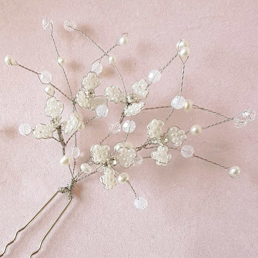 Titania Beaded Pearl Baby's Breath Hair Pins