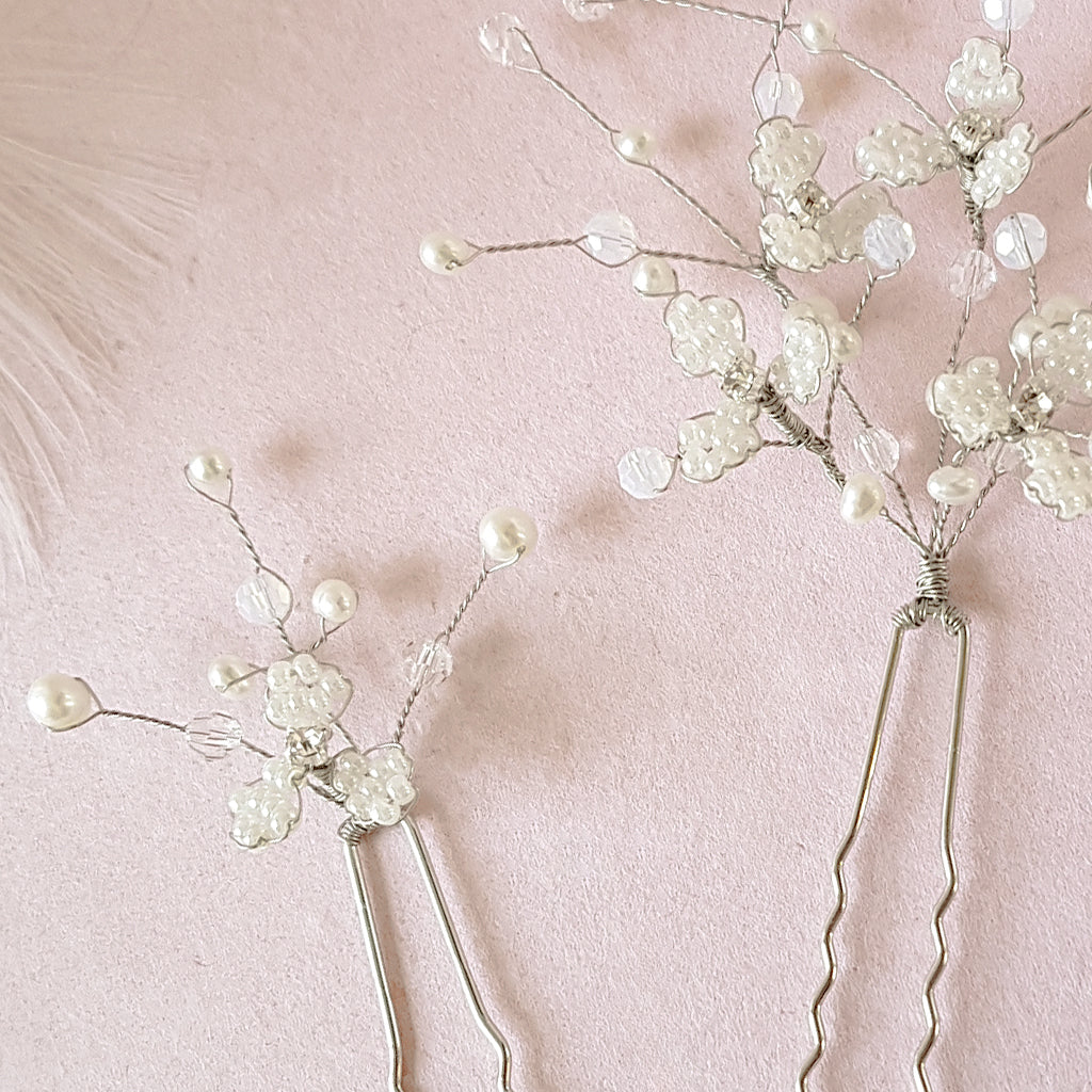 Titania Beaded Pearl Baby's Breath Hair Pins