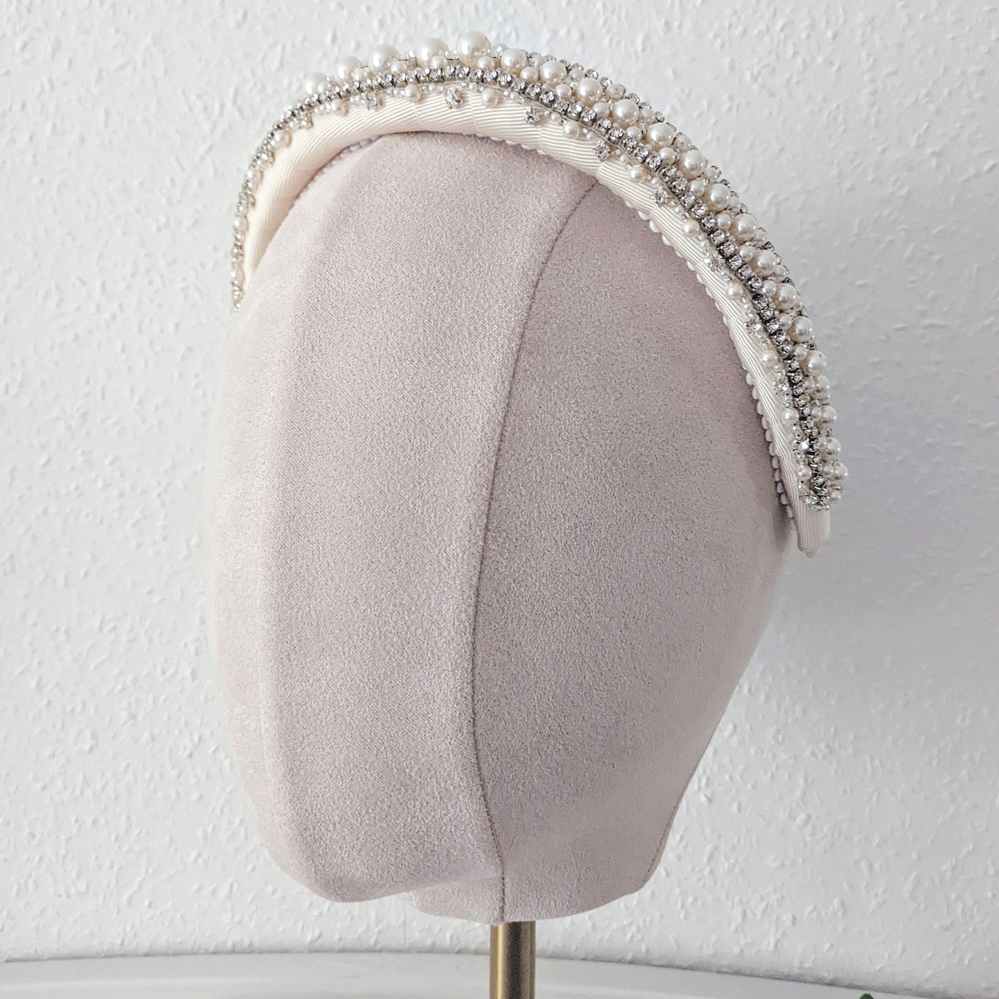 Statement pearl & crystal vintage headband for brides designed & handmade by susie warner.