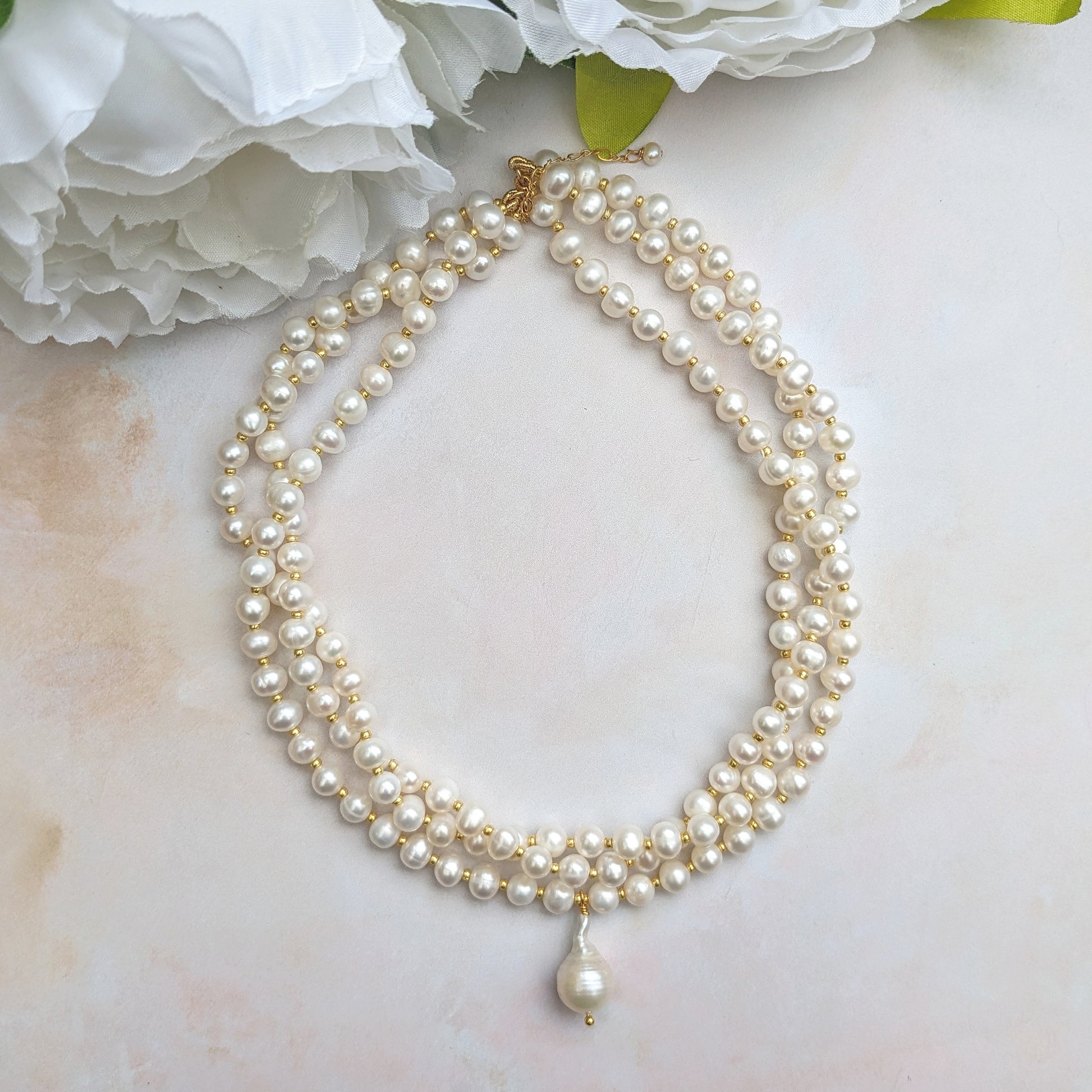 Statement pearl choker necklace designed & handmade by Susie Warner.