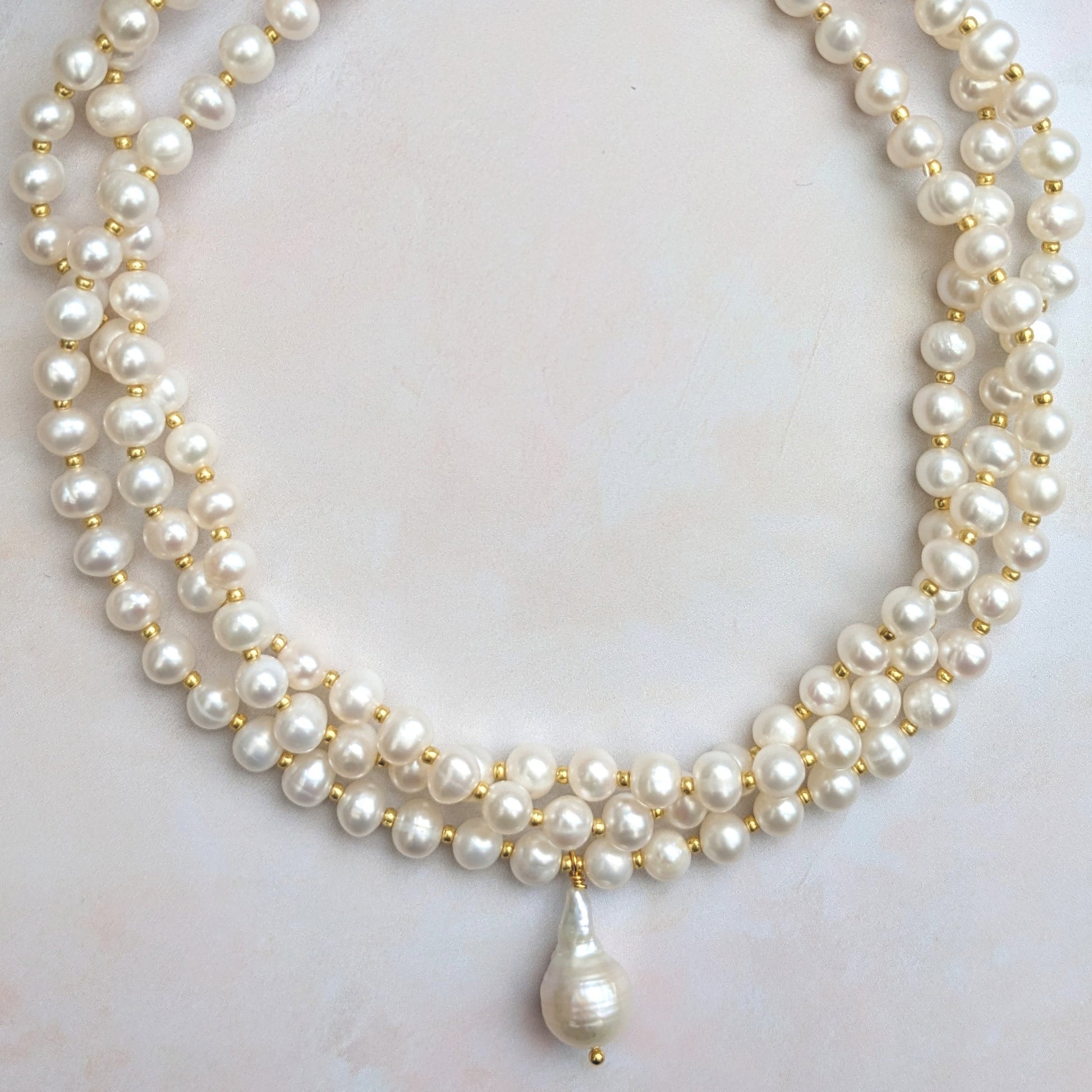 Statement freshwater pearl choker necklace for brides designed & handmade by Susie Warner.