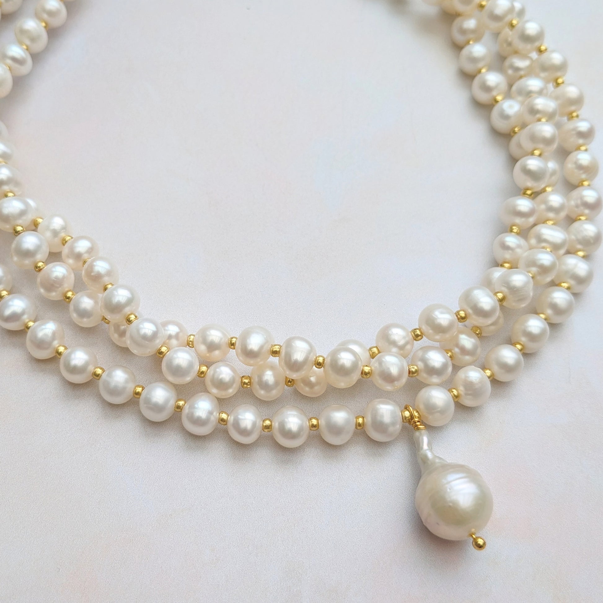 pearl choker necklace detail designed & handmade by Susie Warner.