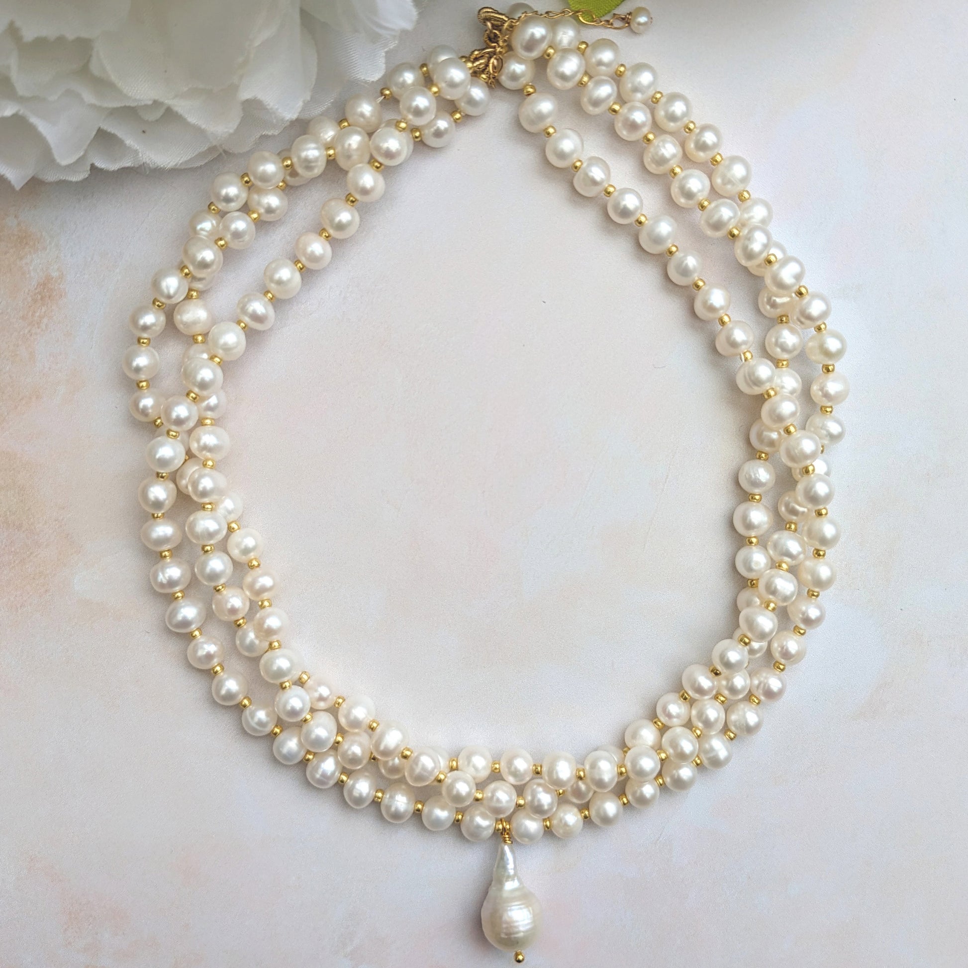 Statement pearl choker necklace for weddings designed & handmade by Susie Warner.