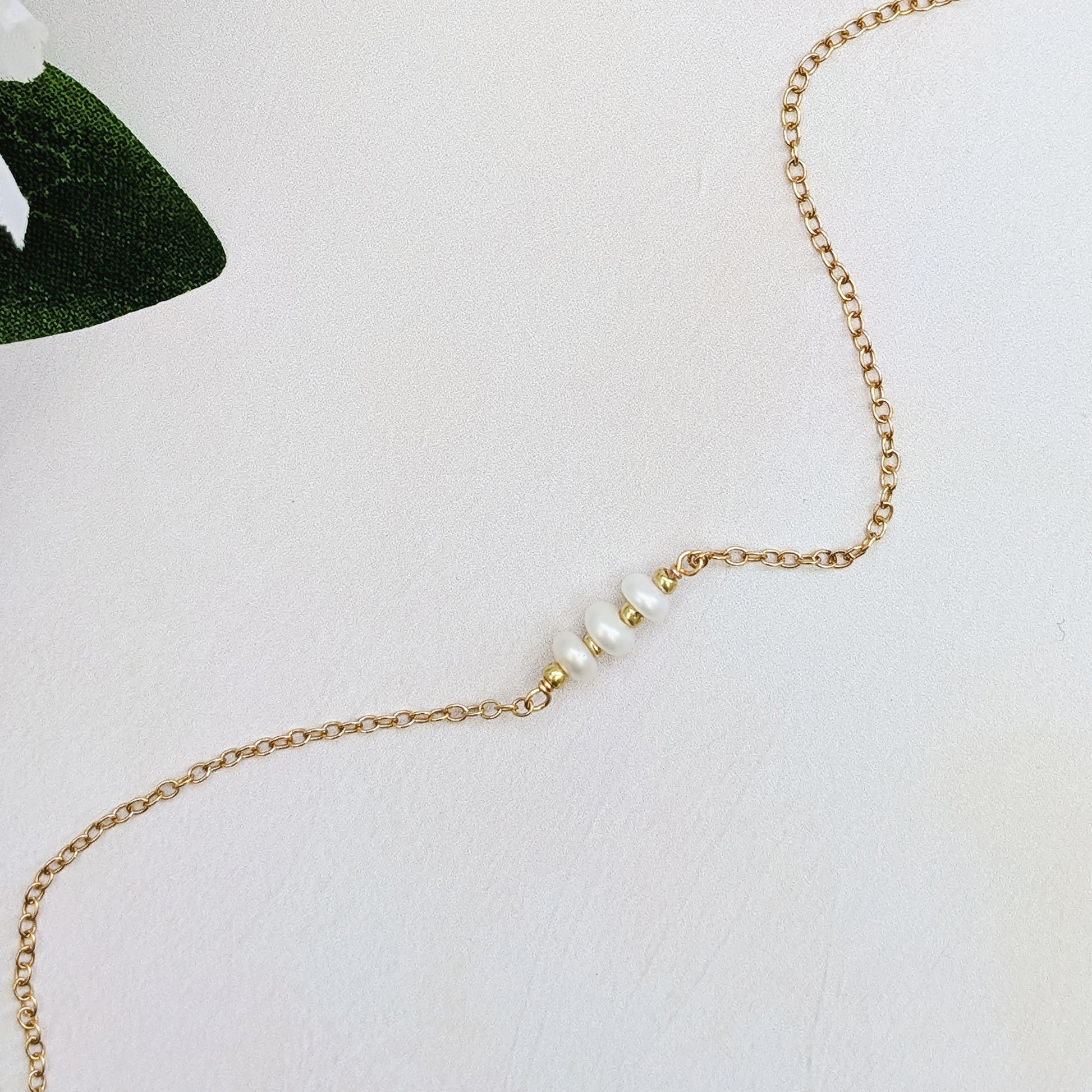 Gold pearl chain bracelet for brides and bridesmaids designed & handmade by Susie Warner.