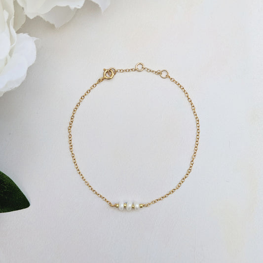 Pearl gold chain bracelet for brides designed & handmade by Susie Warner.