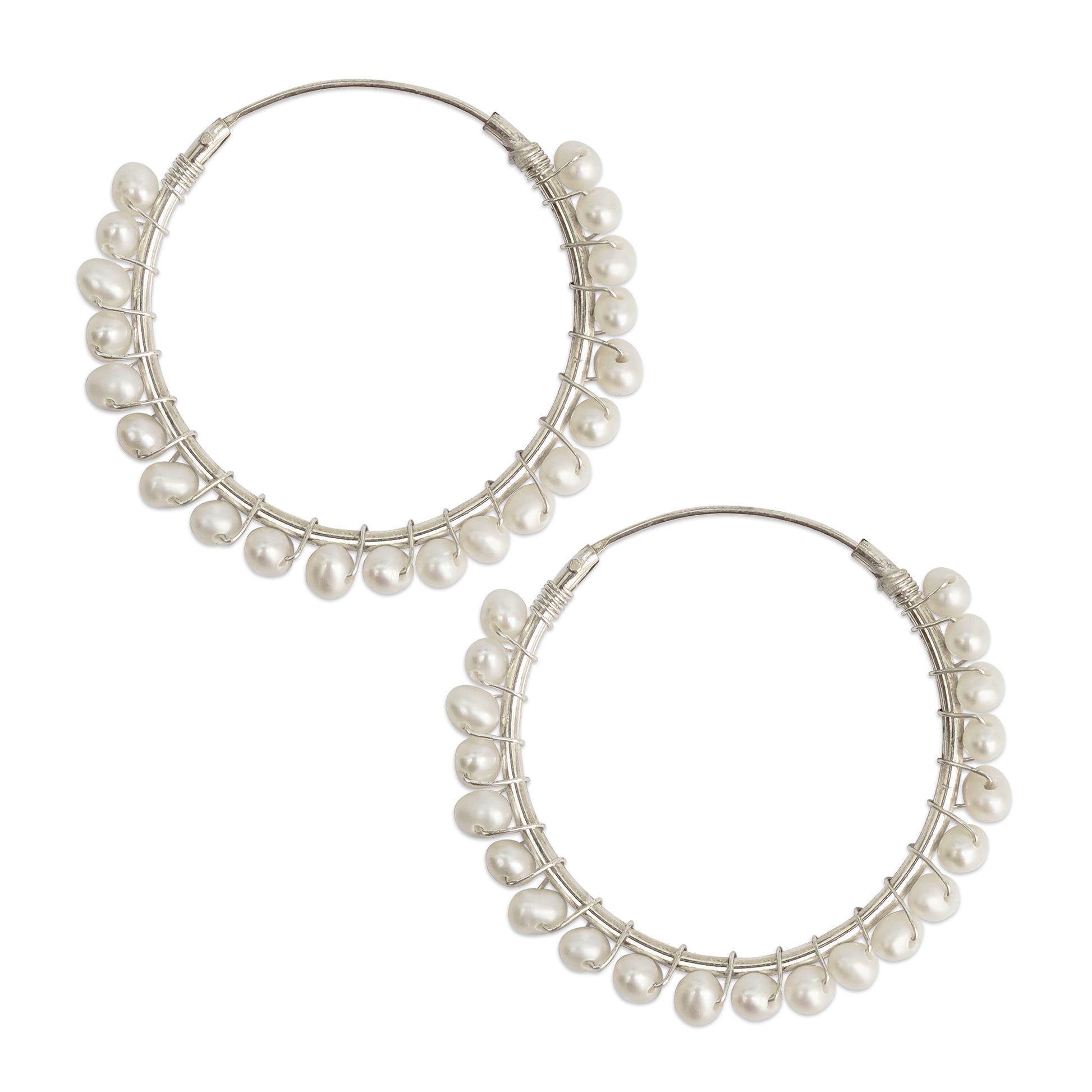 Statement pearl hoop earrings for brides designed & handmade by Susie Warner.