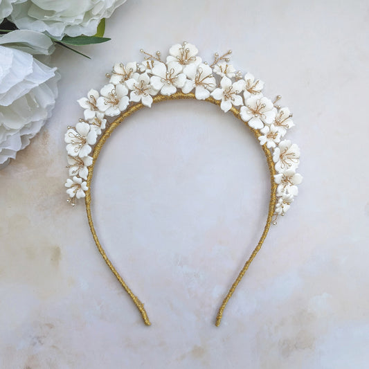 Statement floral bridal crown designed & handmade by Susie Warner.